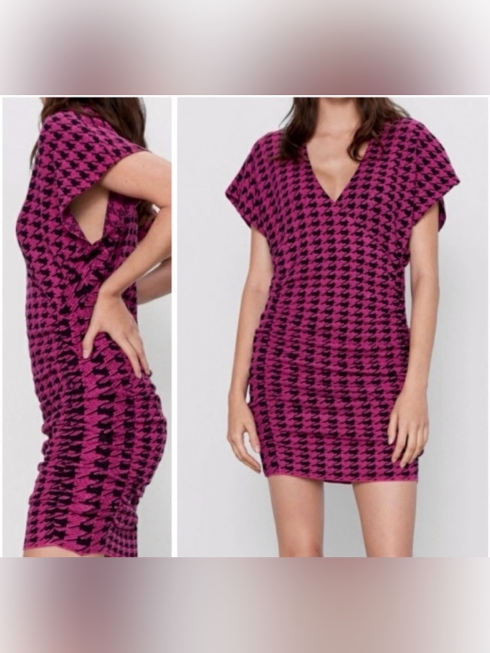 Zara Pink/Black Houndstooth Dress